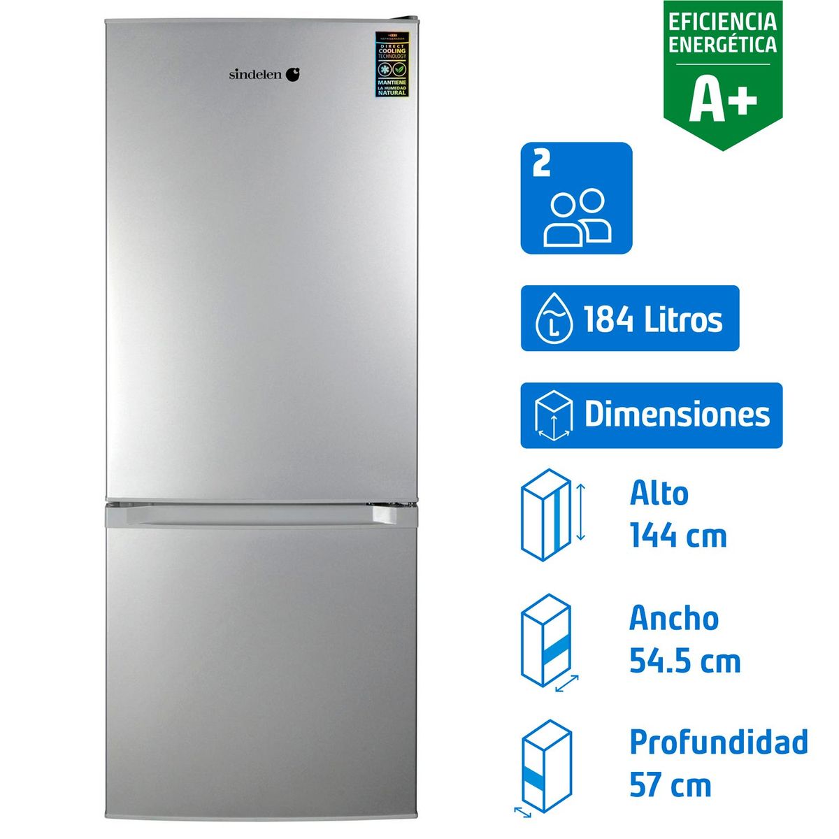 SINDELEN - Refrigerador Bottom Freezer Frío Directo 184 Litros Silver RD-2225SI