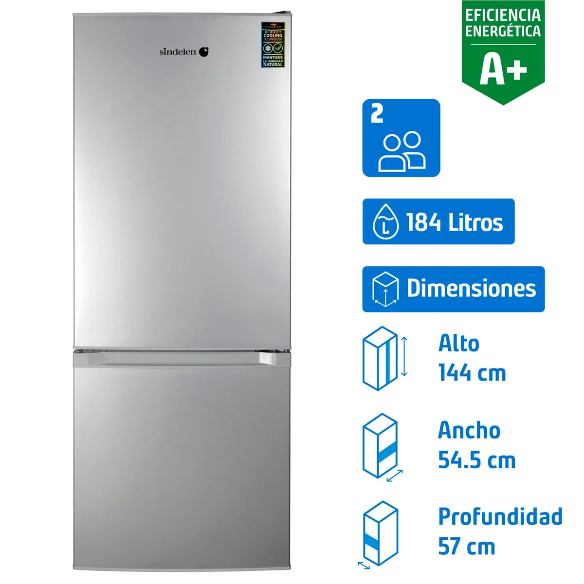 SINDELEN - Refrigerador Bottom Freezer Frío Directo 184 Litros Silver RD-2225SI