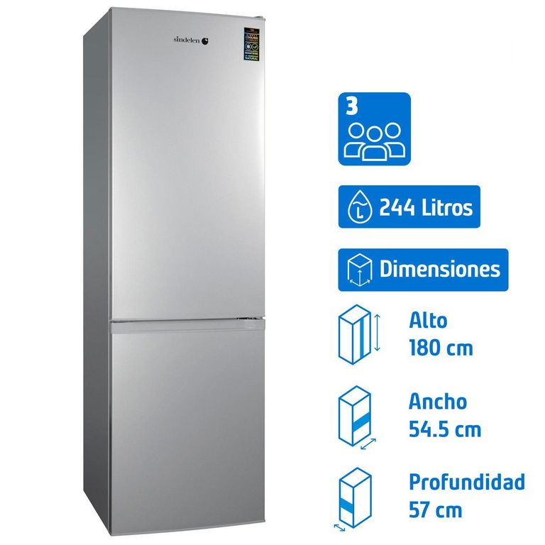 SINDELEN Refrigerador Bottom Freezer Frío Directo 244 Litros Inox RD-2450SI