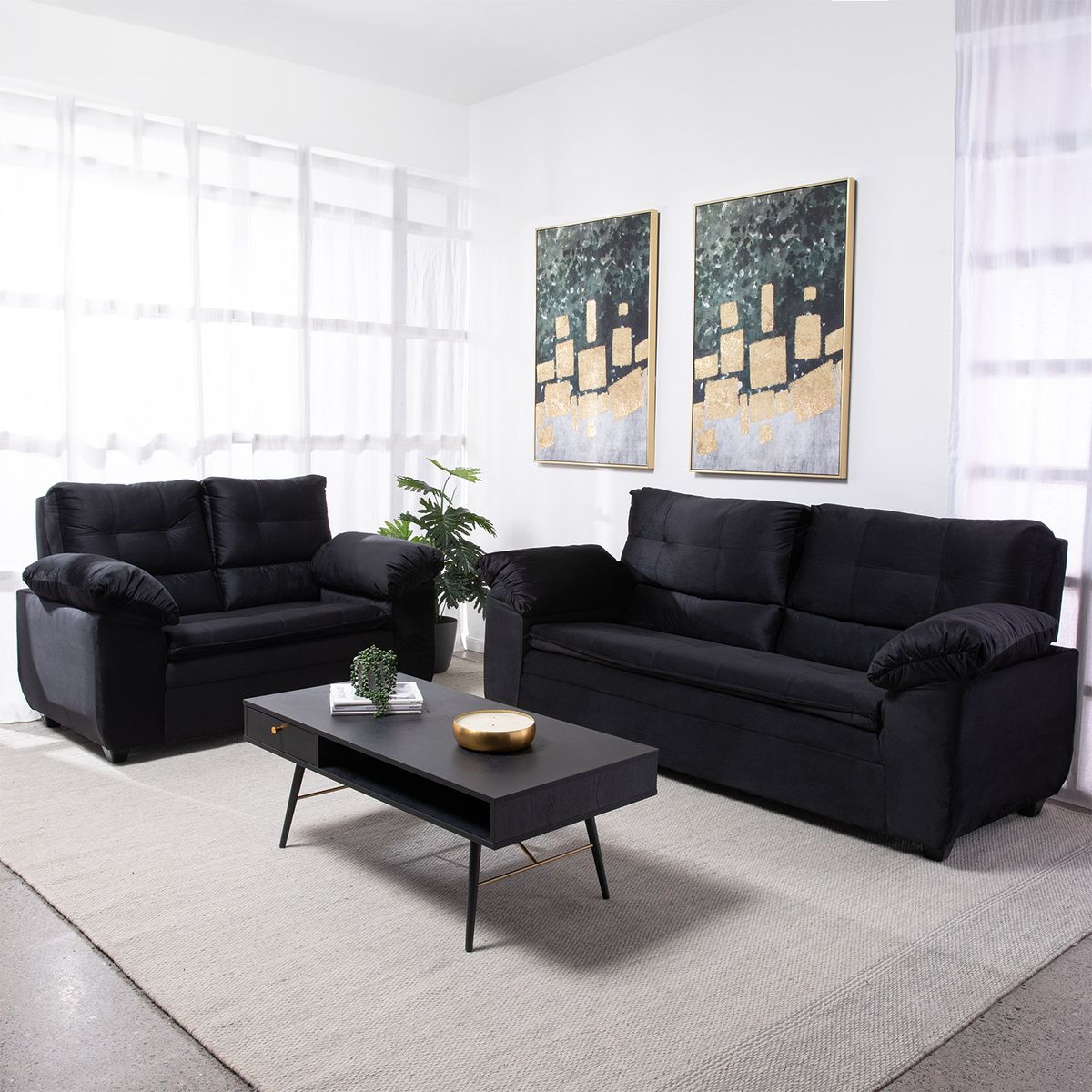 INTERMUEBLES - Living 3 cuerpos Liverpool 220x100x92 cm Negro