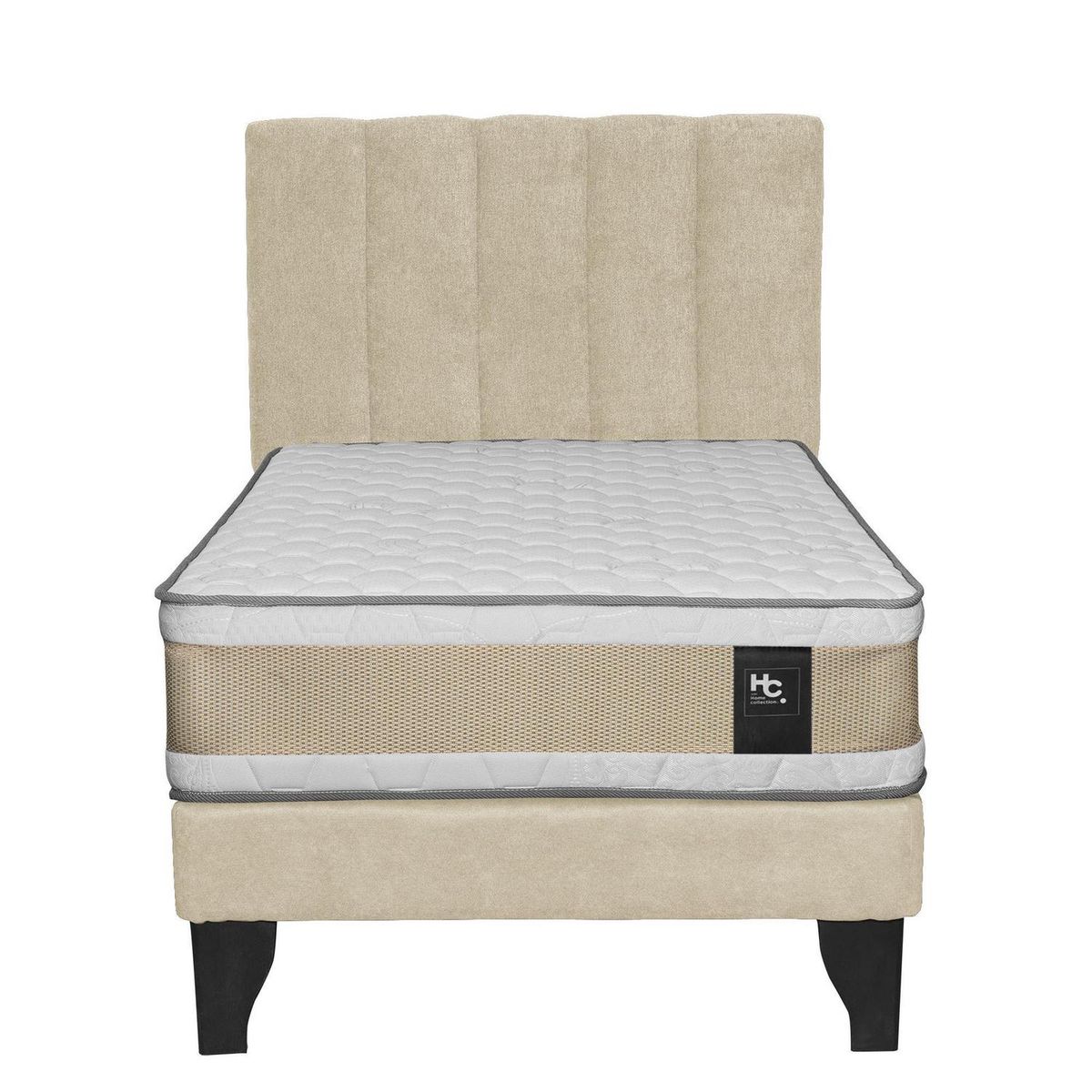 JUST HOME COLLECTION - Colchón Premium + respaldo + base 1,5 plazas beige
