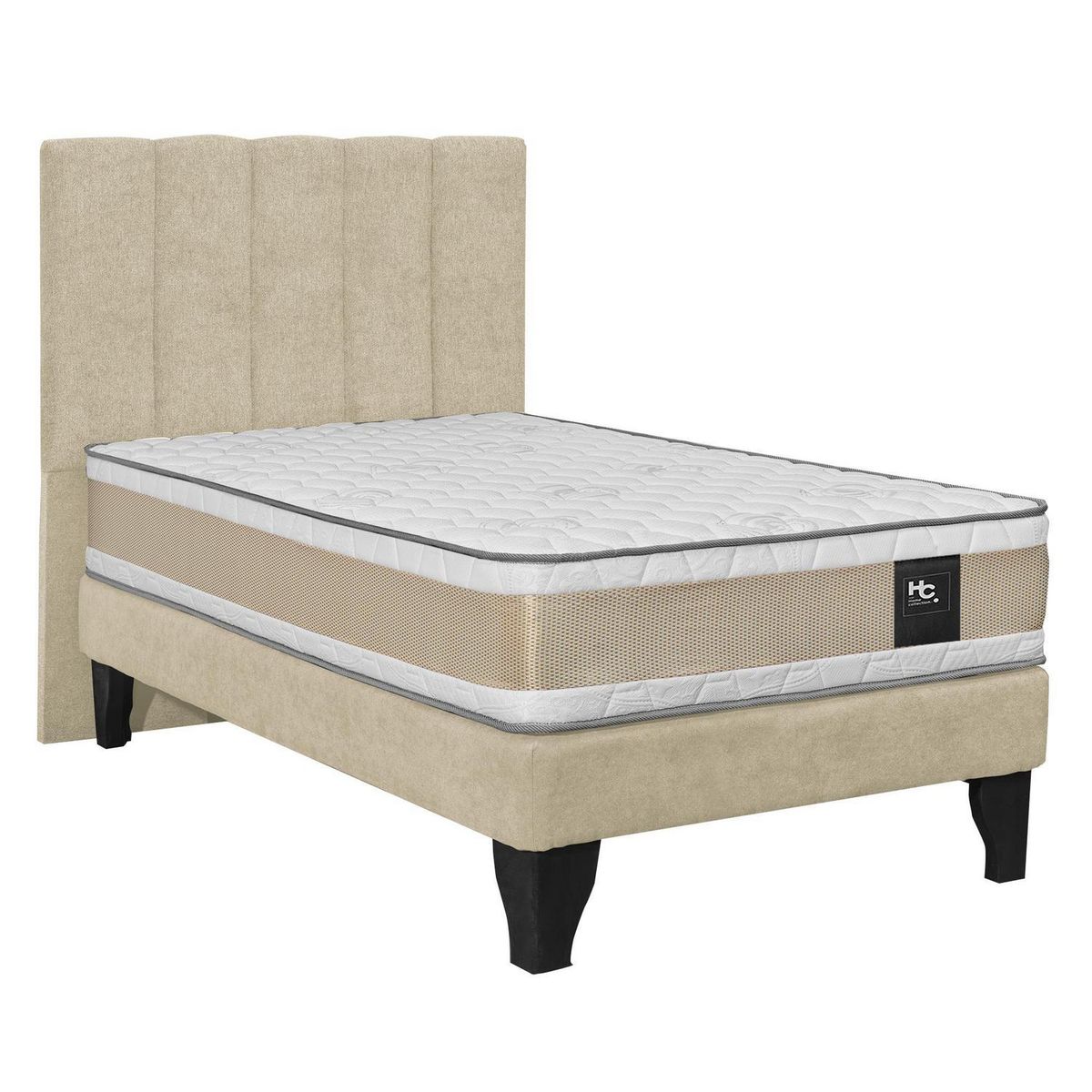 JUST HOME COLLECTION - Colchón Premium + respaldo + base 1,5 plazas beige