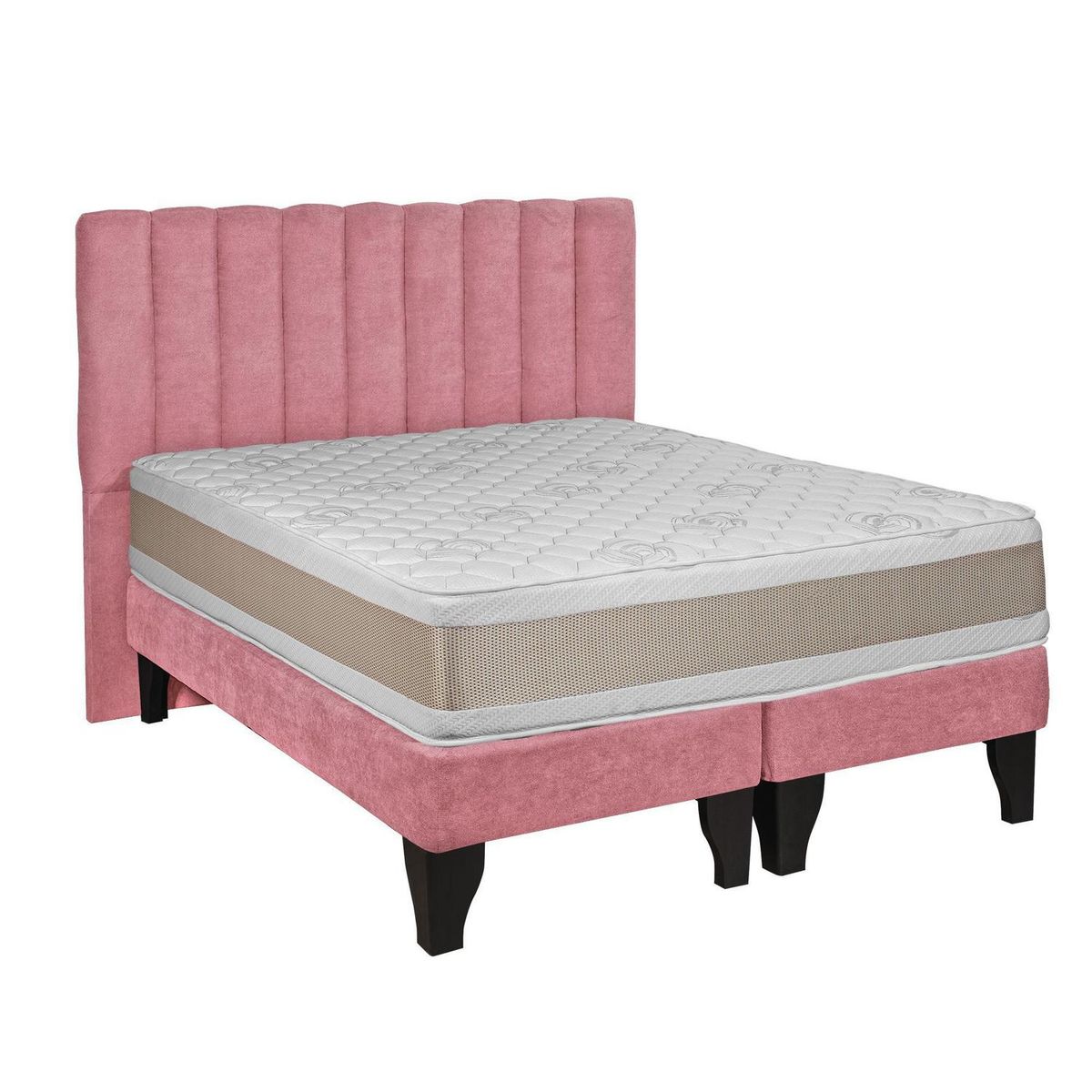 JUST HOME COLLECTION - Colchón Premium + respaldo + base 2,0 plazas rosa