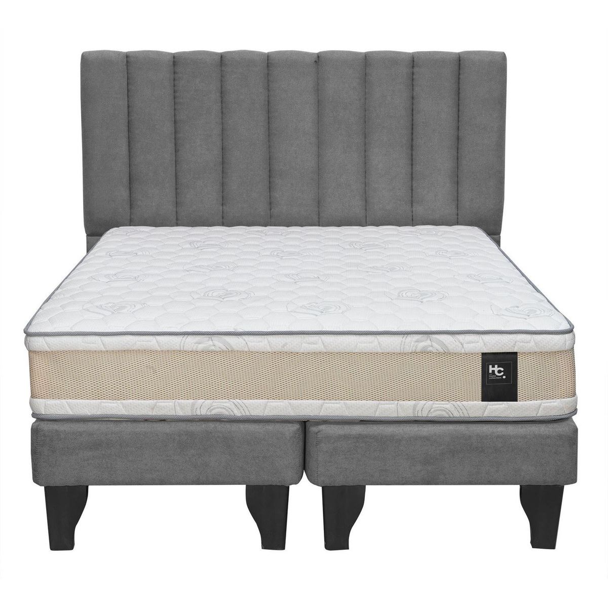 JUST HOME COLLECTION - Colchón Premium + Respaldo + Base 2,0 Plazas Gris