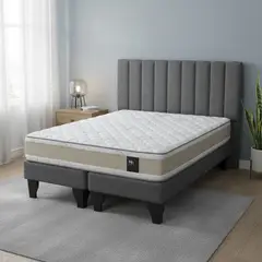 JUST HOME COLLECTION - Colchón Premium + Respaldo + Base 2,0 Plazas Gris