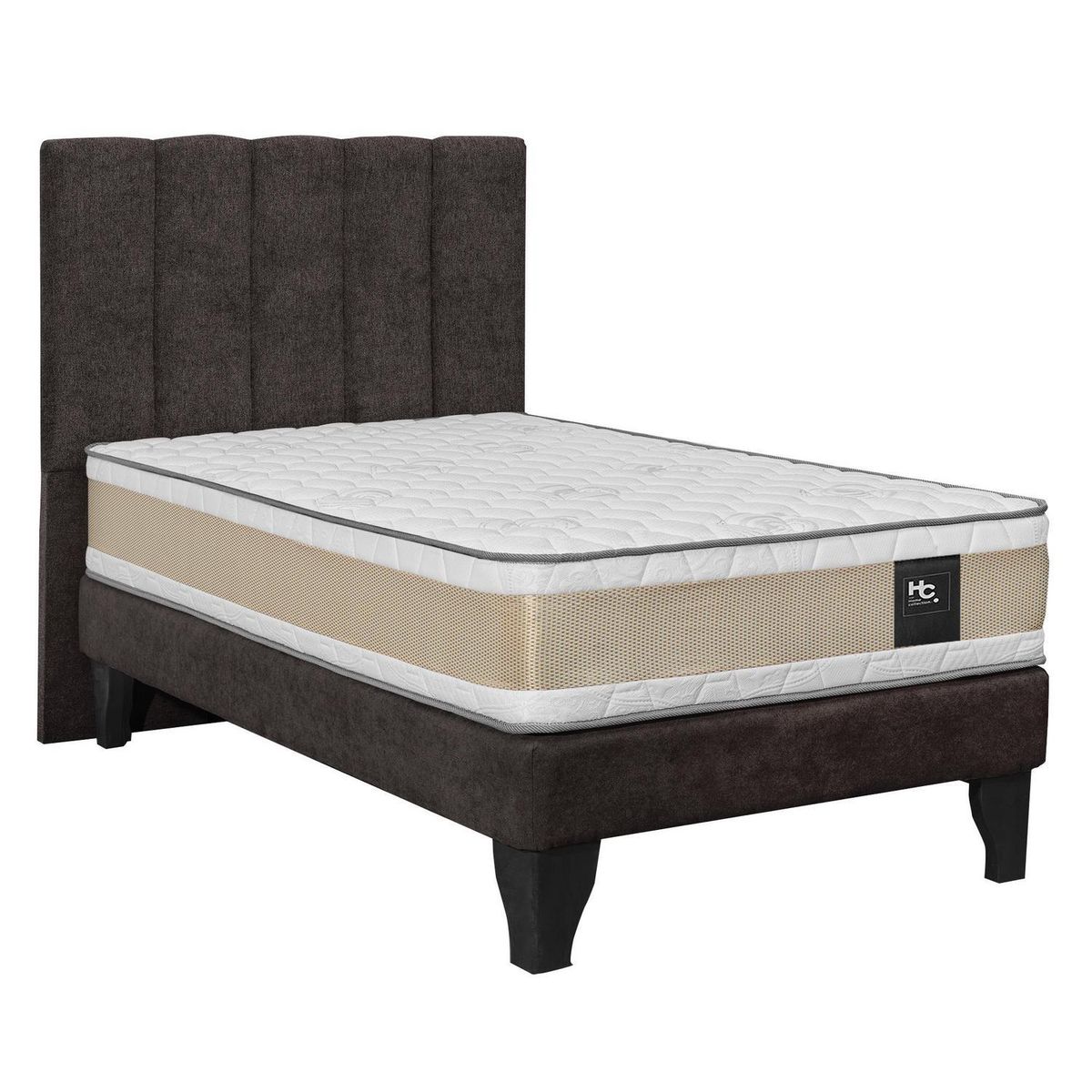 JUST HOME COLLECTION - Colchón Premium + respaldo + base 1,5 plazas chocolate
