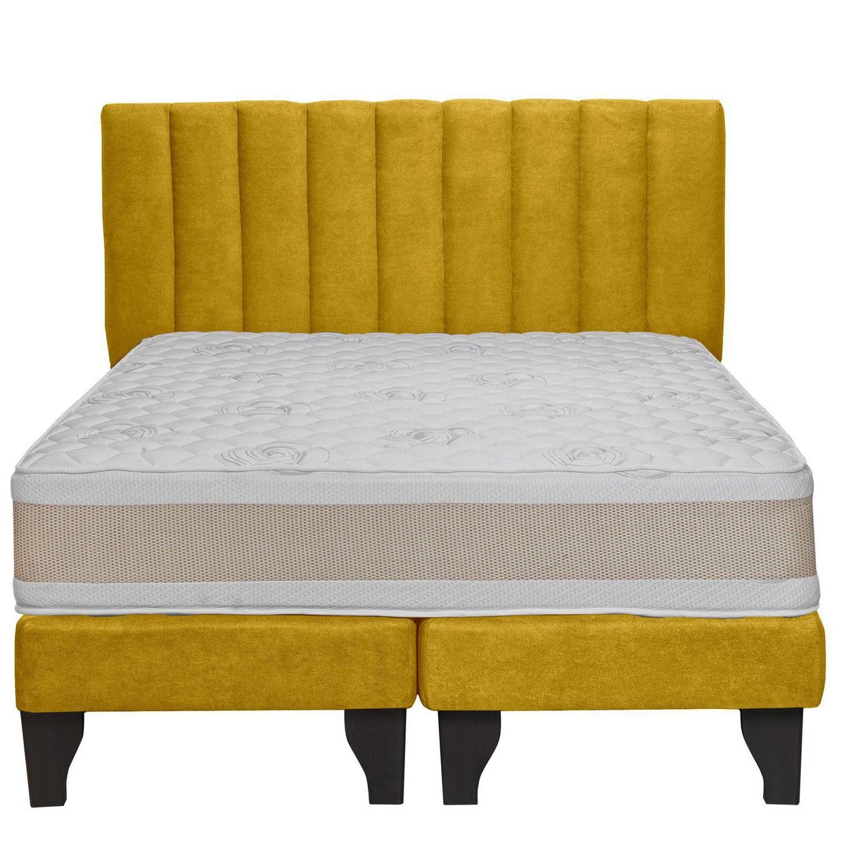 JUST HOME COLLECTION - Colchón Premium + Respaldo + Base 2,0 Plazas Mostaza