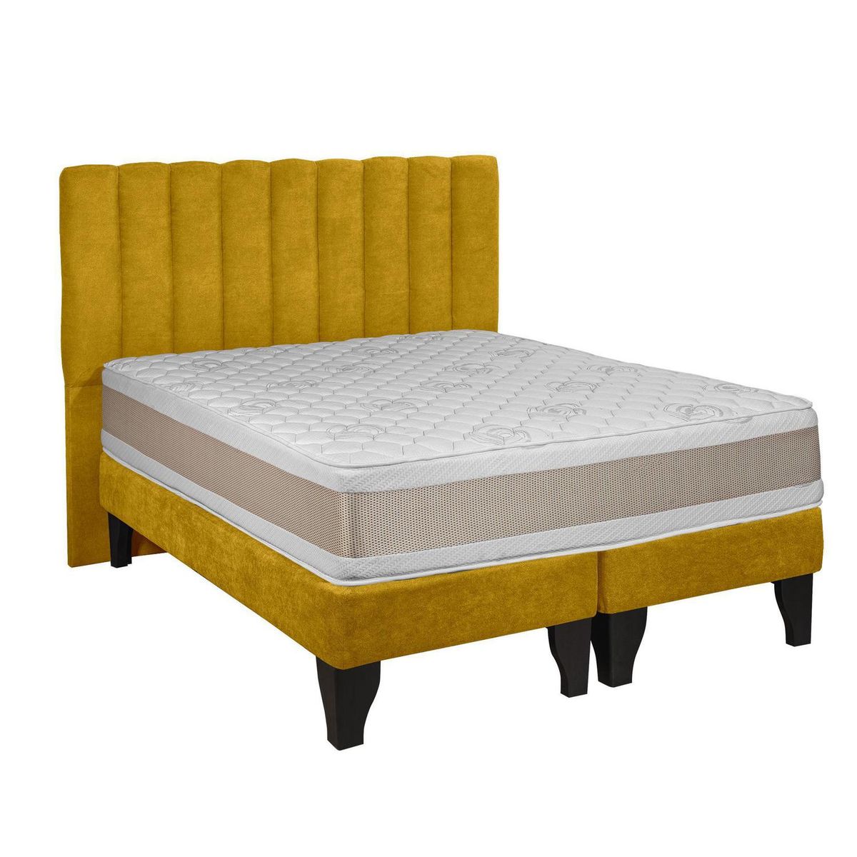 JUST HOME COLLECTION - Colchón Premium + Respaldo + Base 2,0 Plazas Mostaza