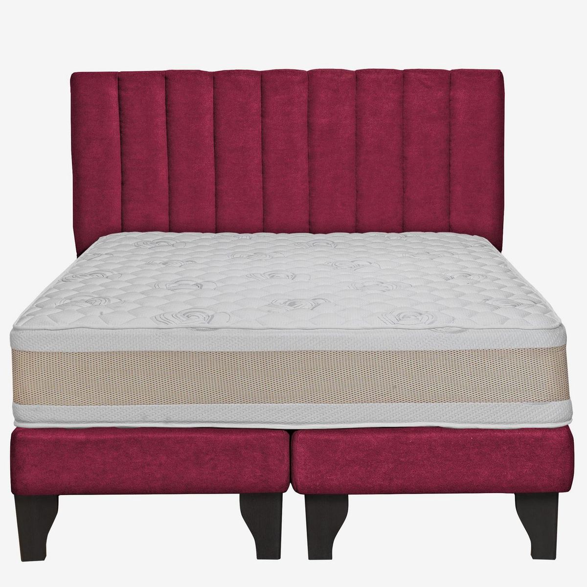 JUST HOME COLLECTION - Colchón Premium + respaldo + base 2,0 plazas burdeo