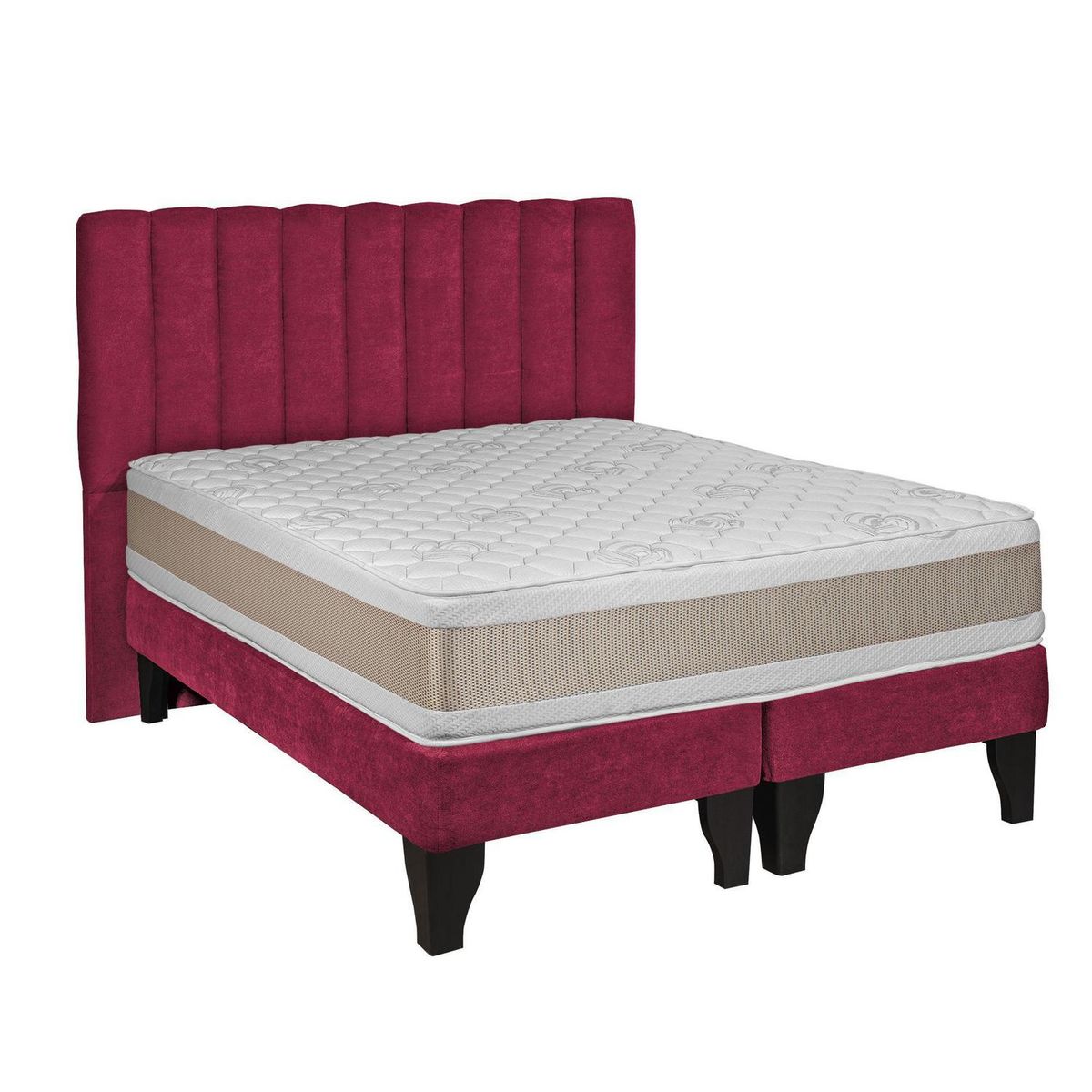 JUST HOME COLLECTION - Colchón Premium + respaldo + base 2,0 plazas burdeo