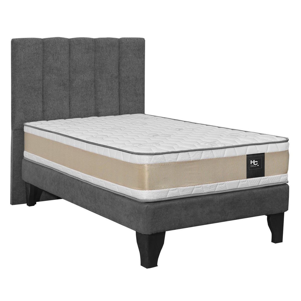 JUST HOME COLLECTION - Colchón Premium + respaldo + base 1,5 plazas gris