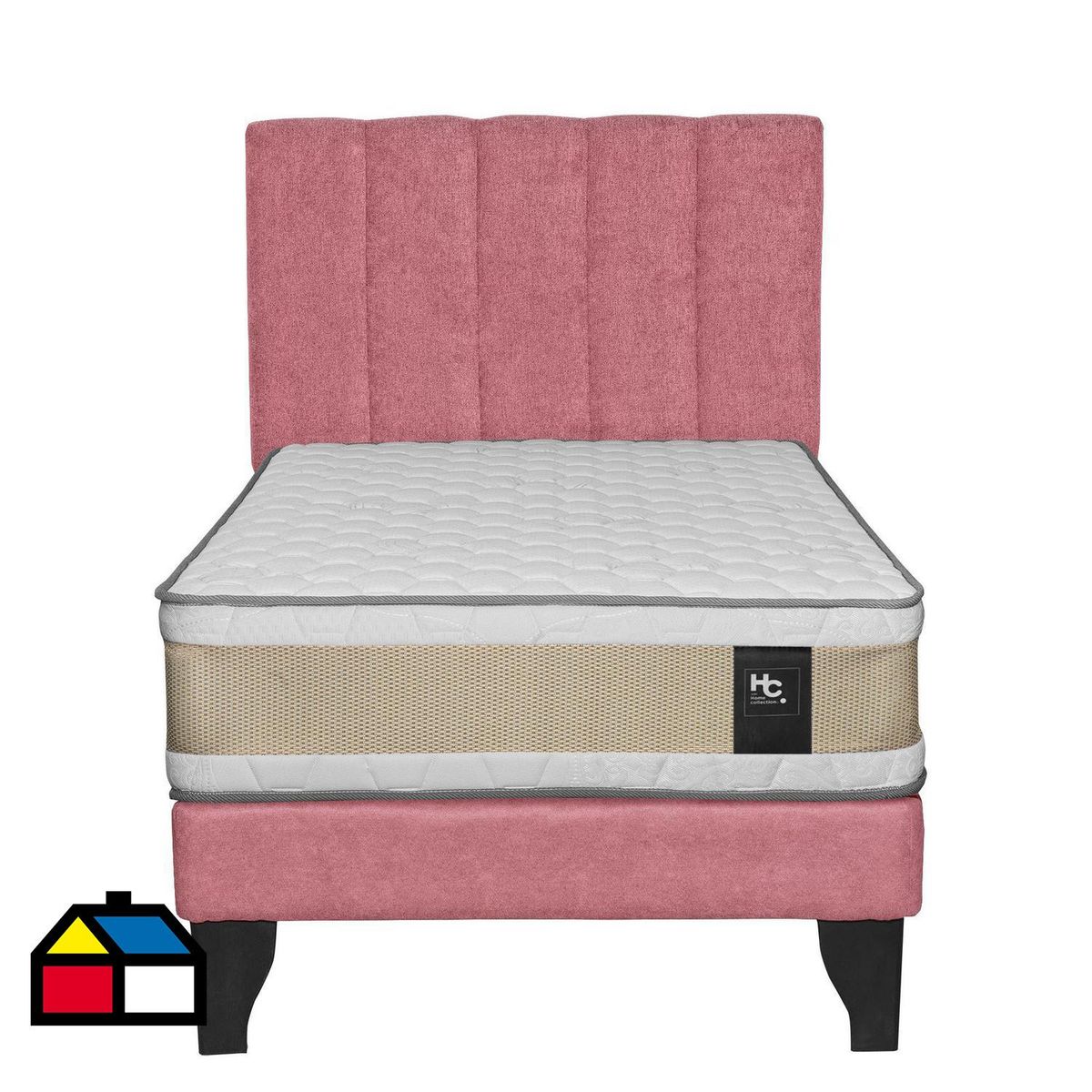 JUST HOME COLLECTION - Colchón Premium + respaldo + base 1,5 plazas rosa
