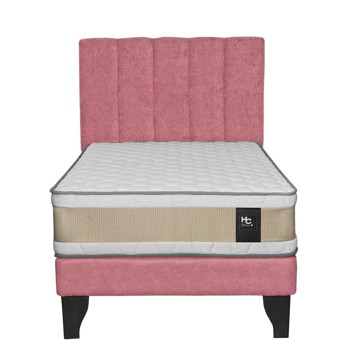 JUST HOME COLLECTION - Colchón Premium + respaldo + base 1,5 plazas rosa