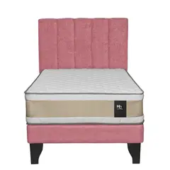 JUST HOME COLLECTION - Colchón Premium + Respaldo + Base 1,5 Plazas Rosa