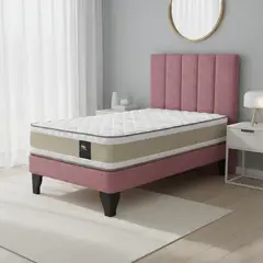 JUST HOME COLLECTION - Colchón Premium + Respaldo + Base 1,5 Plazas Rosa