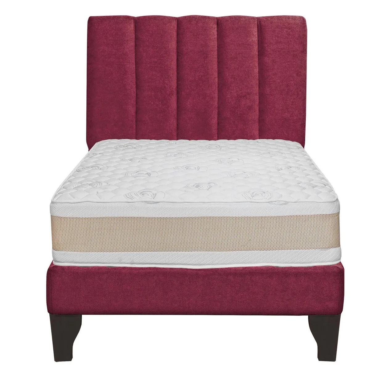 JUST HOME COLLECTION - Colchón Premium + Respaldo + Base 1,5 Plazas Burdeo