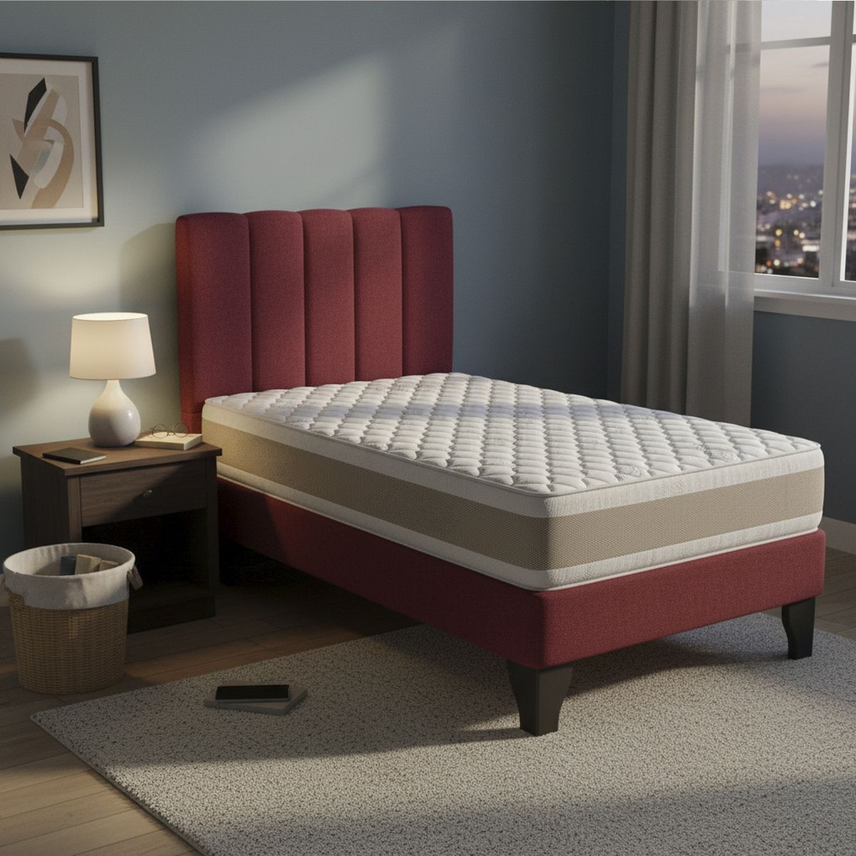 JUST HOME COLLECTION - Colchón Premium + Respaldo + Base 1,5 Plazas Burdeo