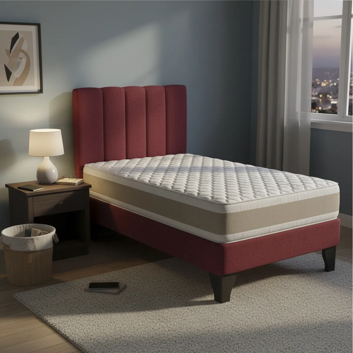 JUST HOME COLLECTION - Colchón Premium + Respaldo + Base 1,5 Plazas Burdeo