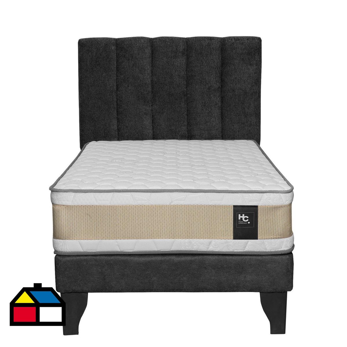 JUST HOME COLLECTION - Colchón Premium + Respaldo + Base 1,5 Plazas Negro