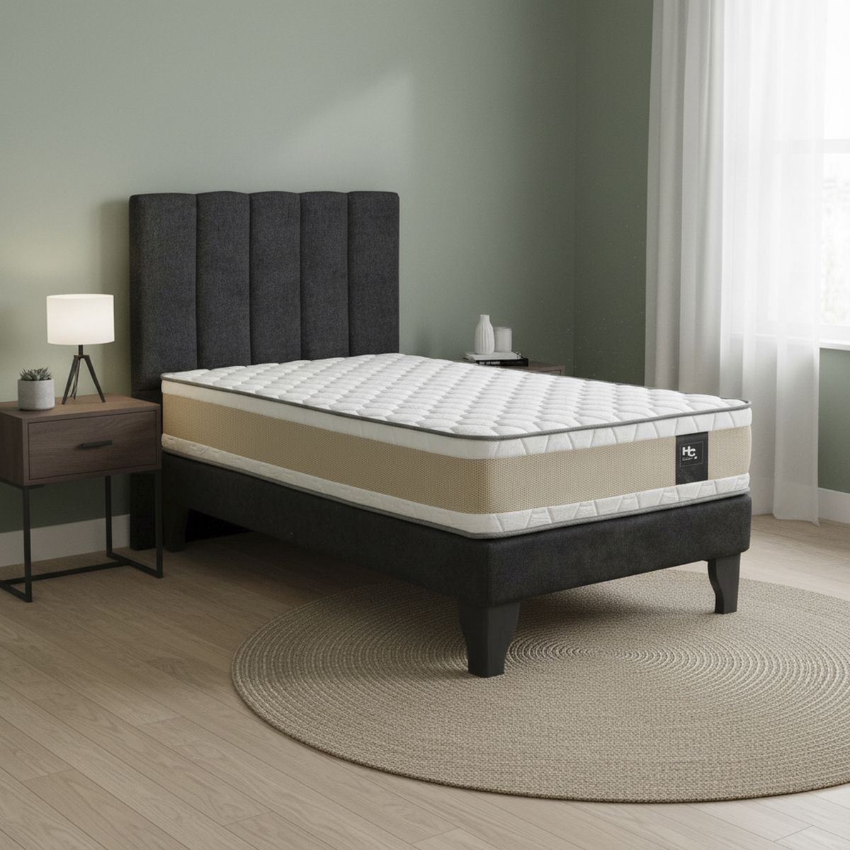 JUST HOME COLLECTION - Colchón Premium + Respaldo + Base 1,5 Plazas Negro
