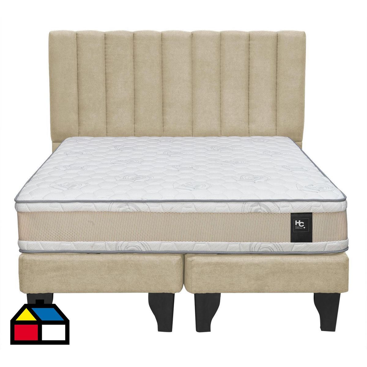 JUST HOME COLLECTION - Colchón Premium + respaldo + base 2,0 plazas beige