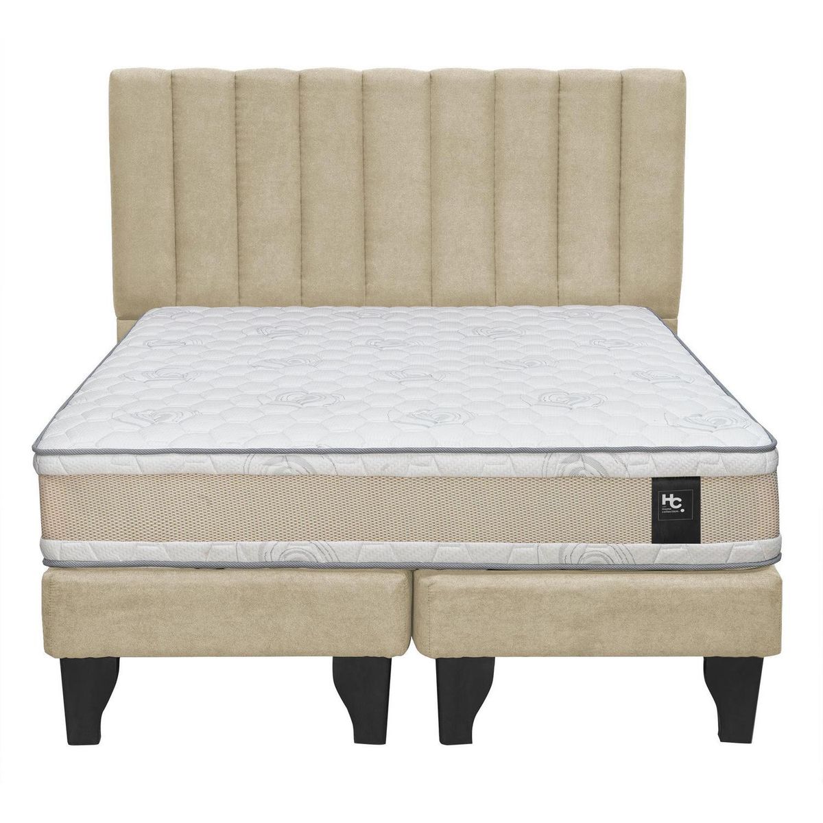 JUST HOME COLLECTION - Colchón Premium + Respaldo + Base 2,0 Plazas Beige