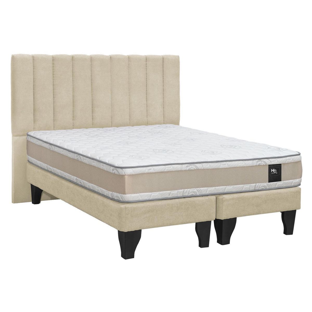 JUST HOME COLLECTION - Colchón Premium + Respaldo + Base 2,0 Plazas Beige