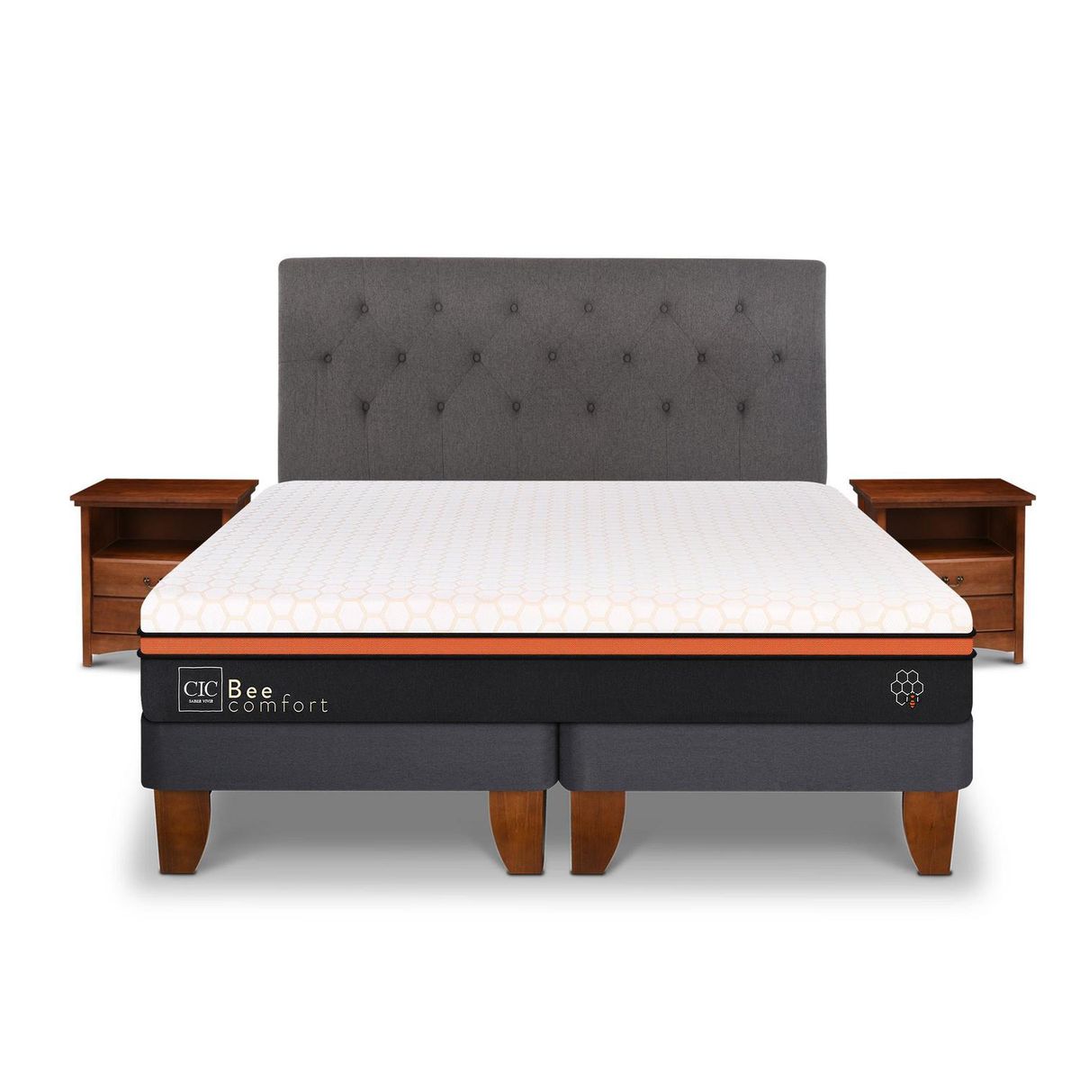 CIC - Cama Europea Bee Comfort 2 Plazas + Muebles