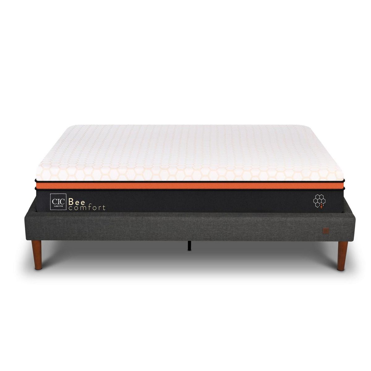 CIC - Cama 2 plazas Europea Curve Bee Comfort Blanco/gris/naranjo