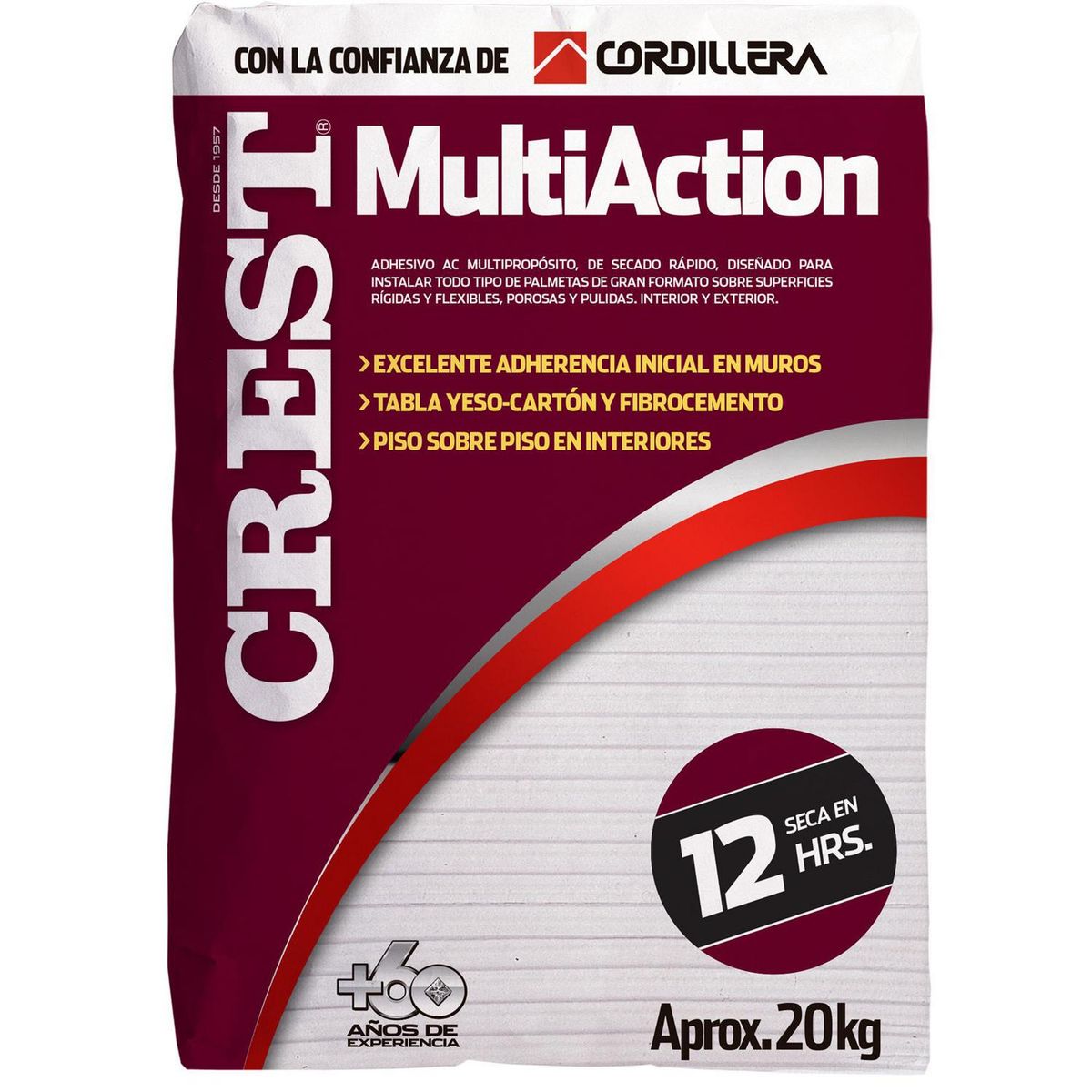 CREST - Adhesivo Porcelanato Piso y muro Superficie Flexible 20 kg