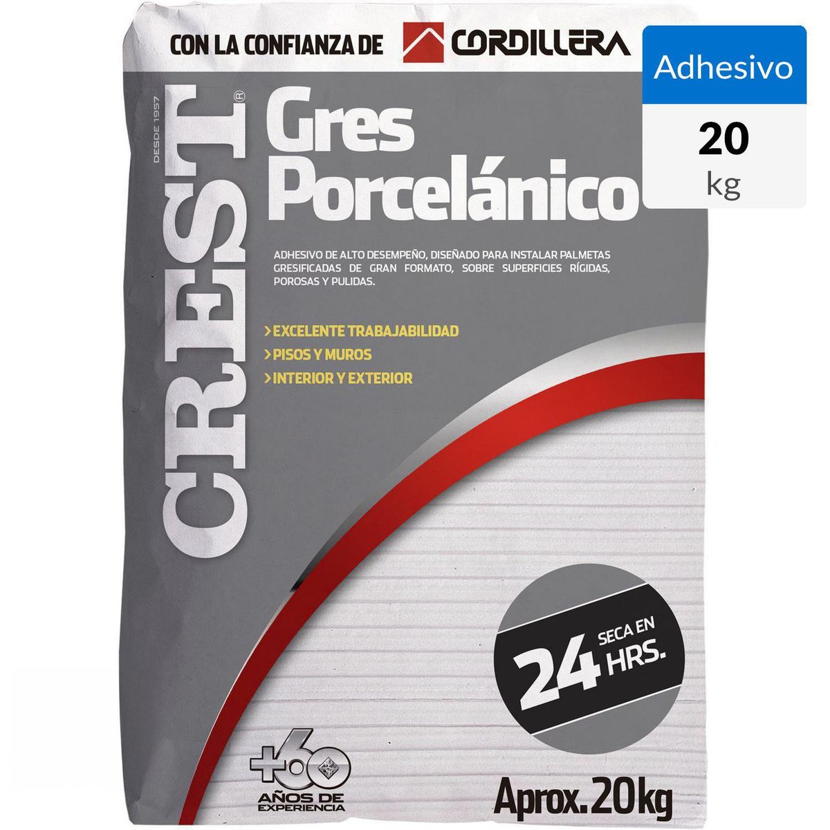 CREST - Adhesivo Cerámica Piso y muro Superficie Rígido 20 kg