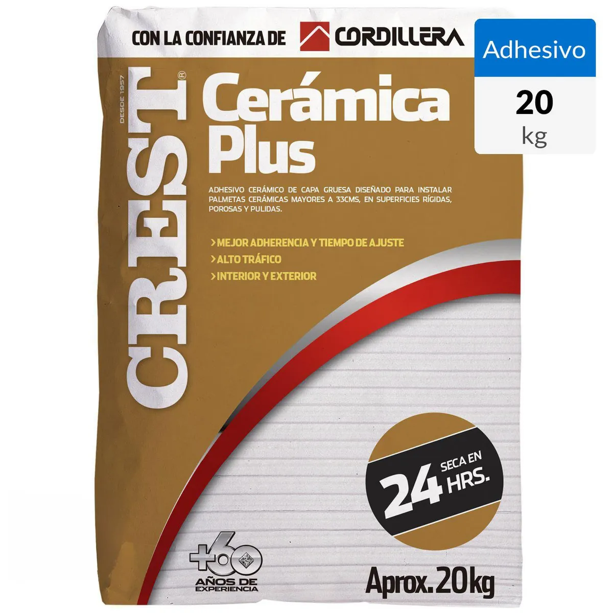 CREST - Adhesivo Cerámica Piso y muro Superficie Rígido 20 kg