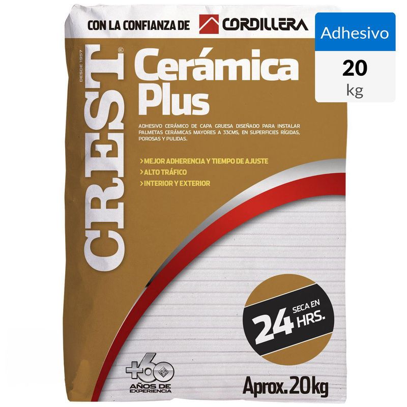 CREST - Adhesivo Cerámica Piso y muro Superficie Rígido 20 kg