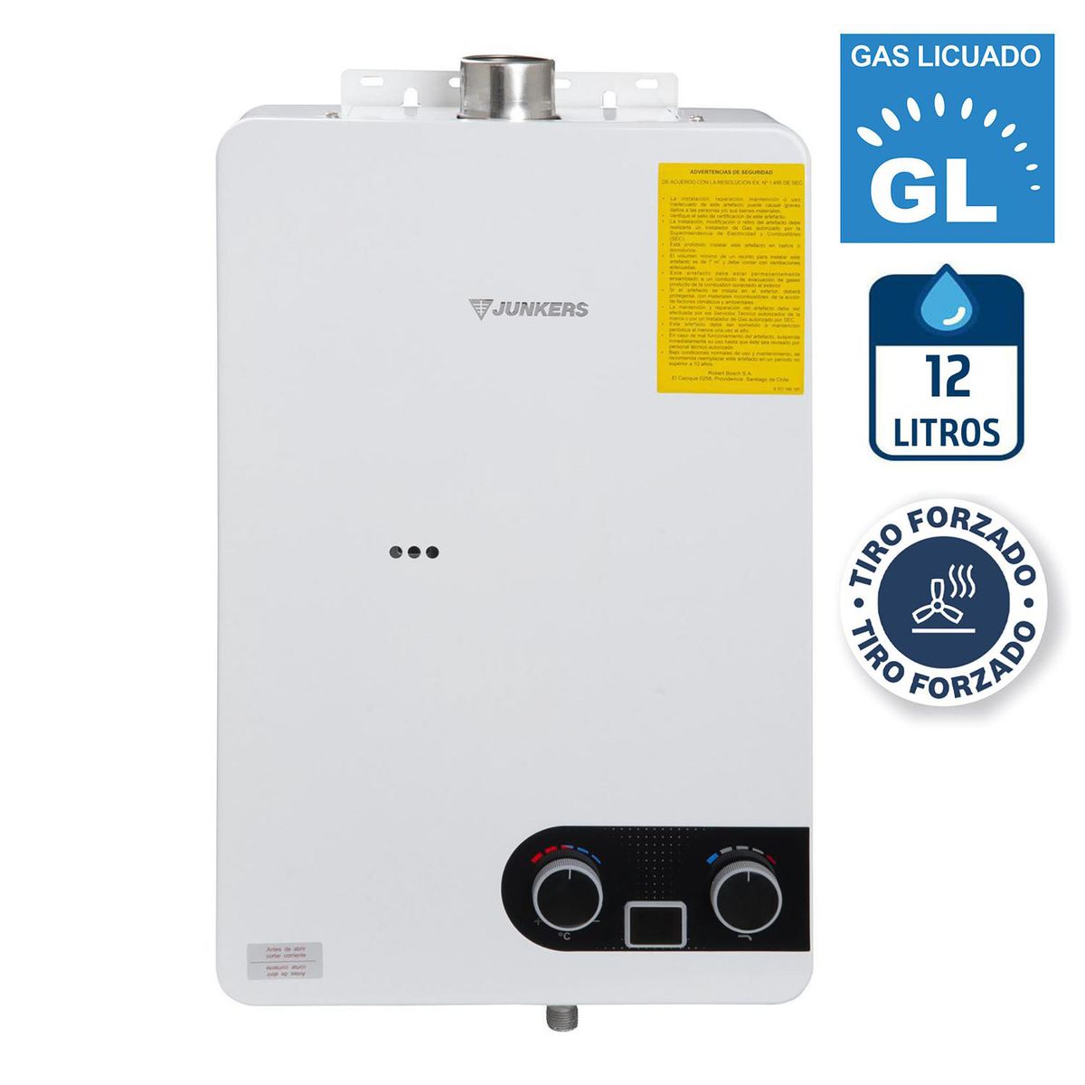 JUNKERS - Calefont Gas Licuado 12 Litros Tiro Forzado Microturbina