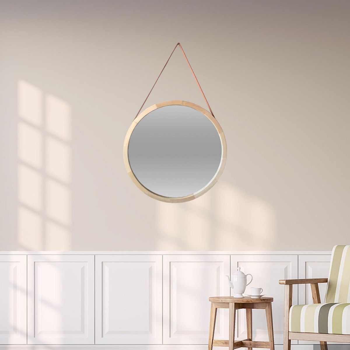 RONDA - Espejo colgante cuero 60 cm