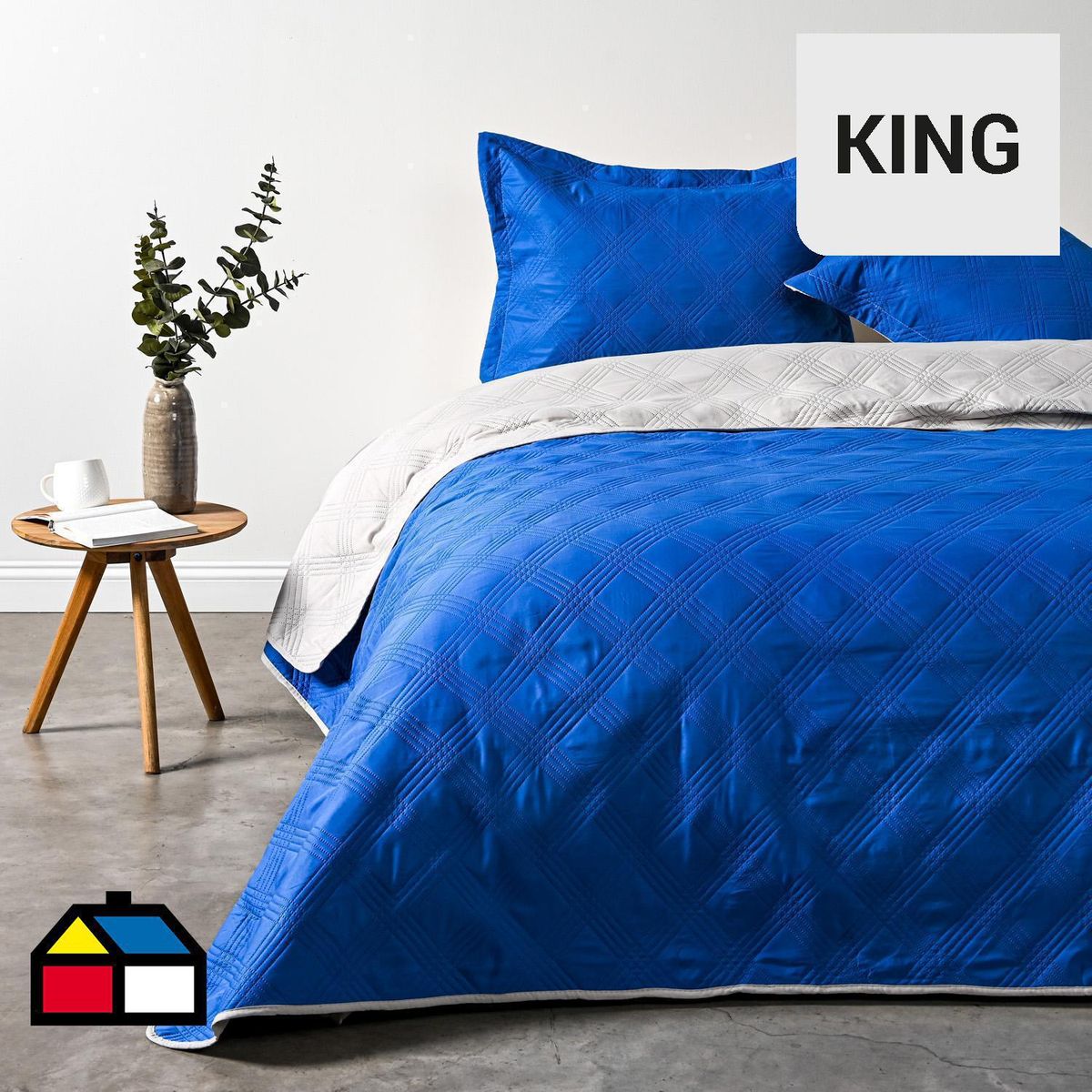 AMERICAN FAMILY - Cubrecama Quilt King Bicolor Cobalto/arena