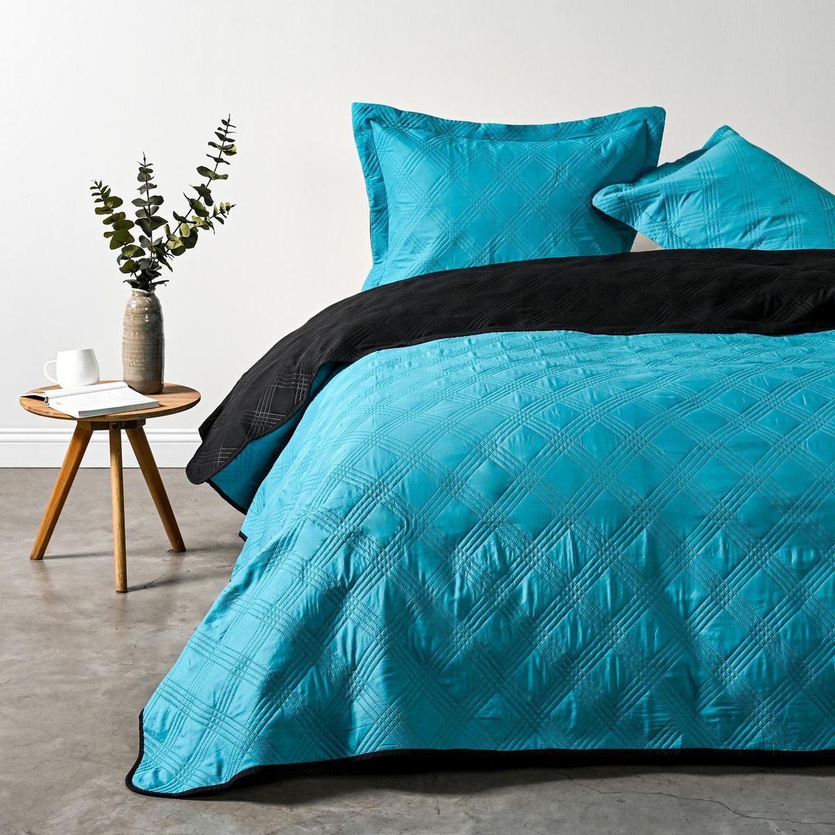 AMERICAN FAMILY - Cubrecama Quilt King Bicolor Turquesa/negro