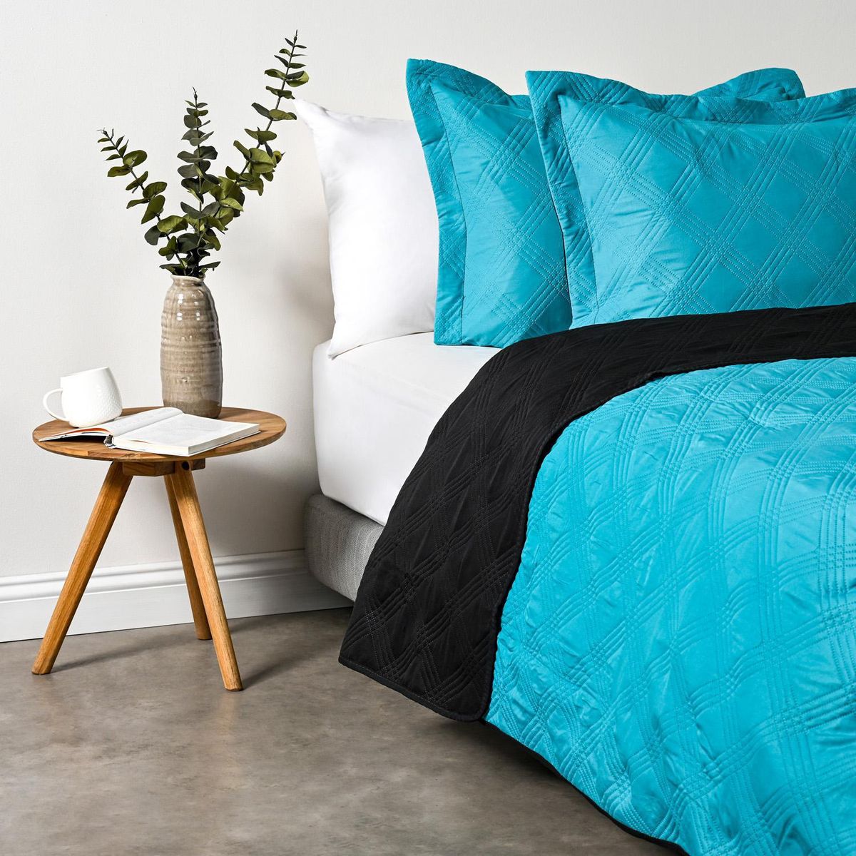 AMERICAN FAMILY - Cubrecama Quilt King Bicolor Turquesa/negro
