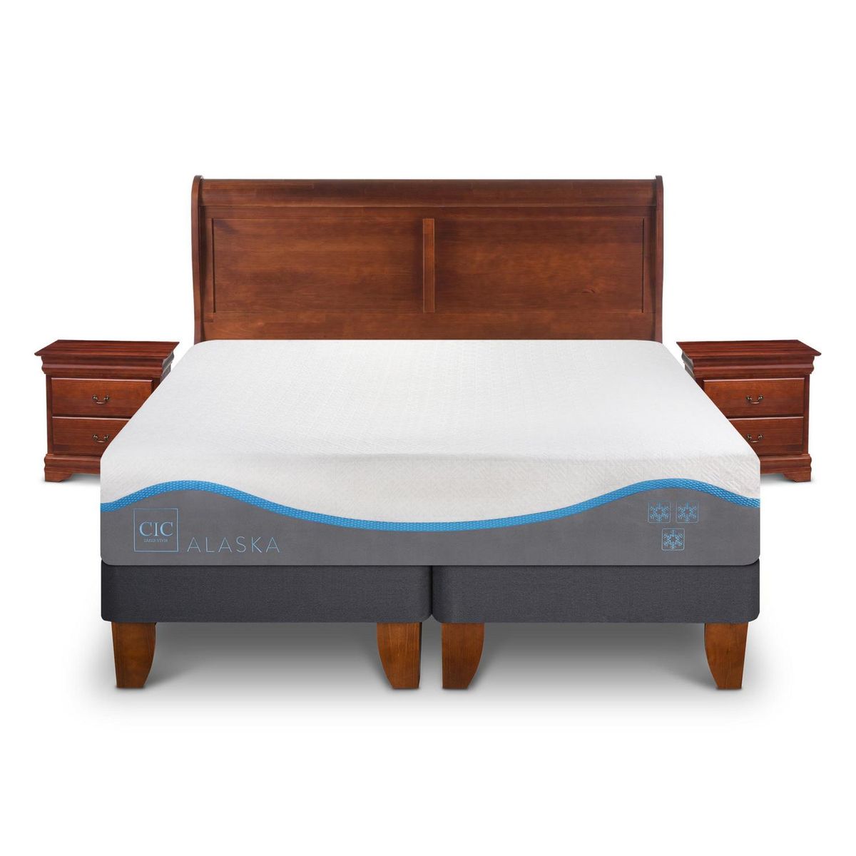 CIC - Cama europea Alaska 2 plazas + Muebles