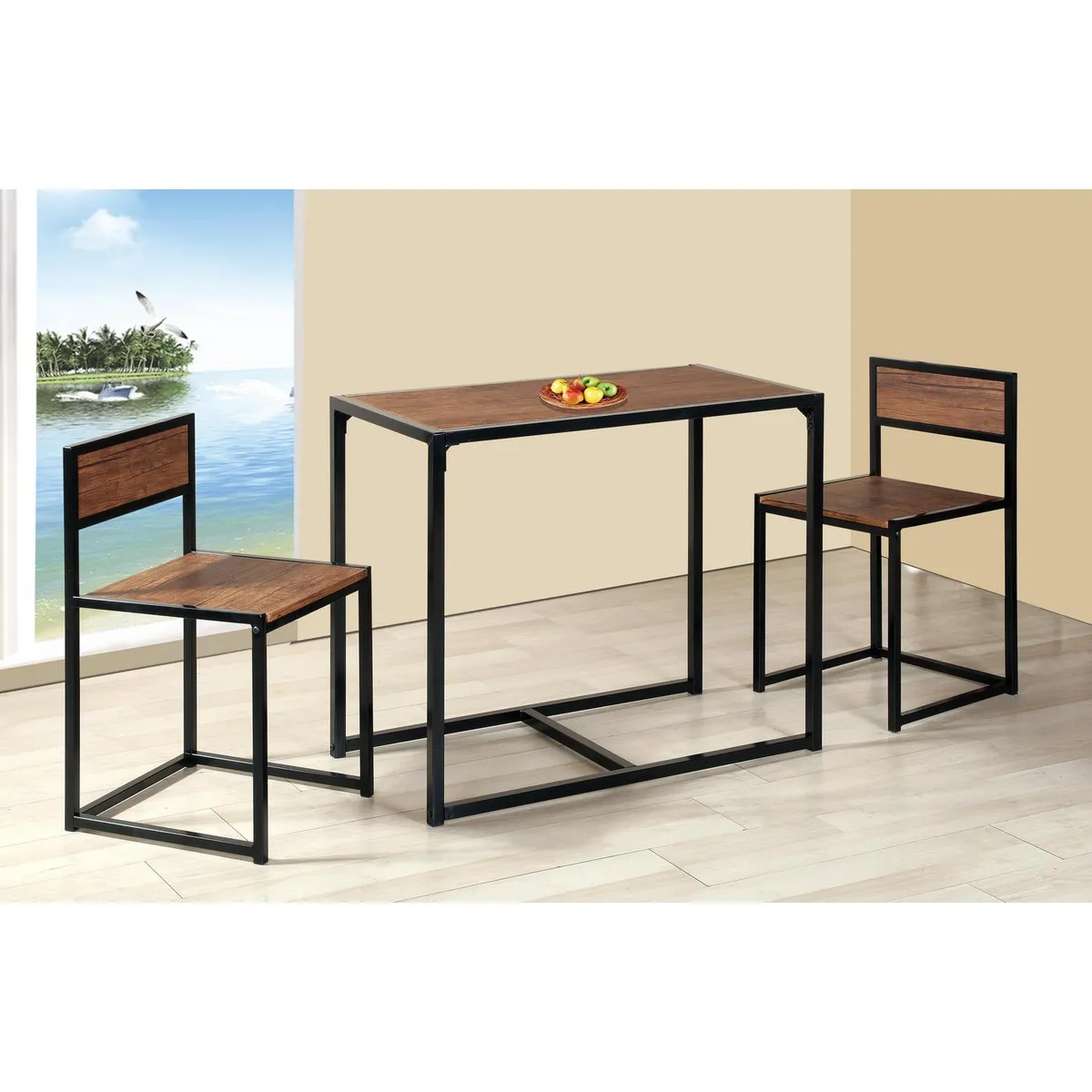 IDETEX - Juego de Comedor Chelsea 2 Sillas Mesa Rectangular 47x76x90 cm Café