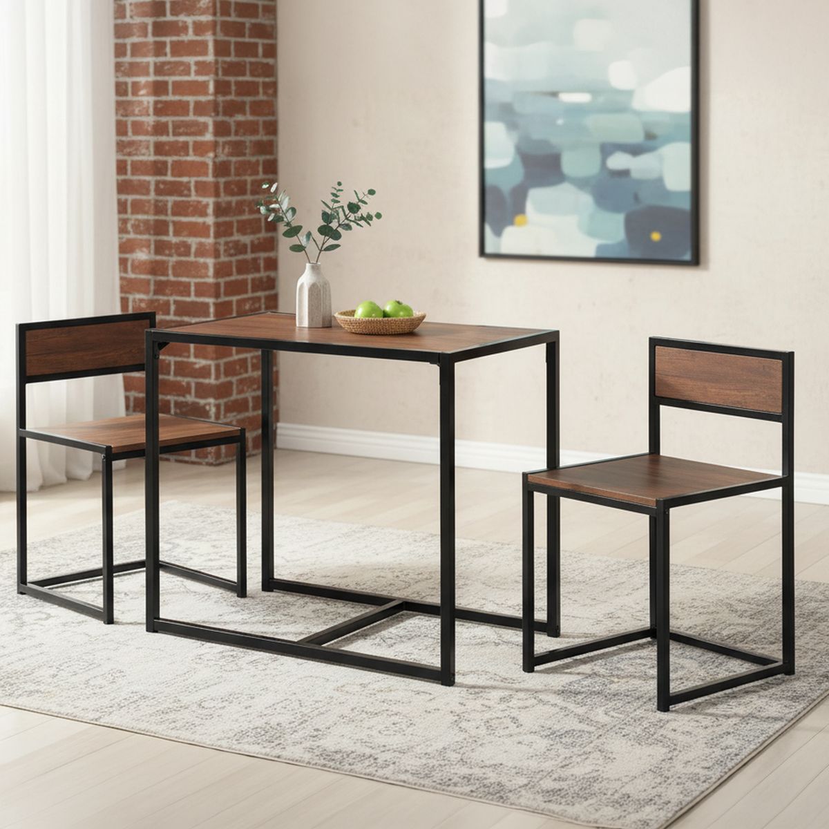 IDETEX - Juego de Comedor Chelsea 2 Sillas Mesa Rectangular 47x76x90 cm Café