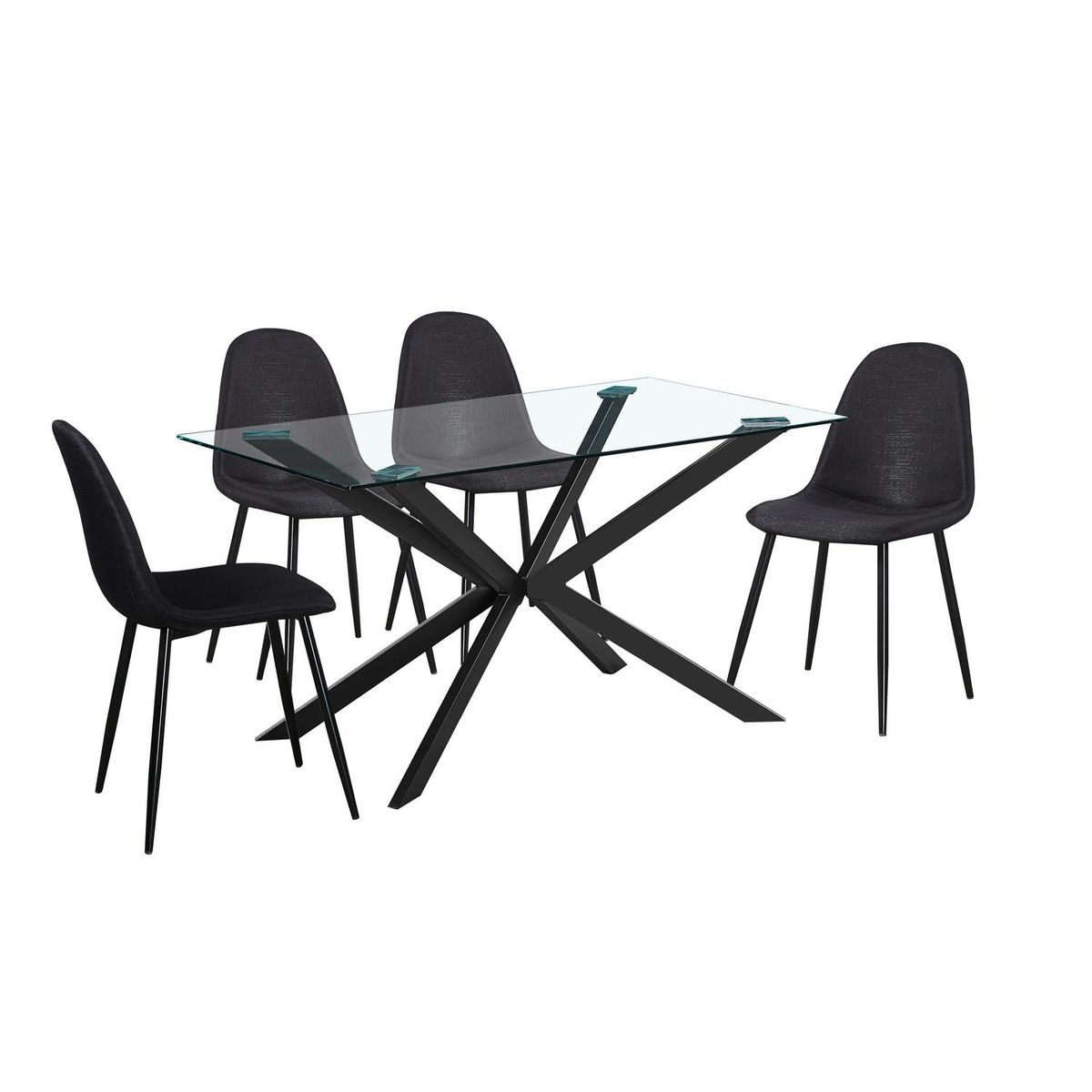 IDETEX - Juego de Comedor Belen 4 Sillas Mesa Rectangular 140x80x75 cm Negro