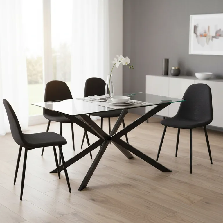 IDETEX Juego de Comedor Belen 4 Sillas Mesa Rectangular 140x80x75 cm Transparente