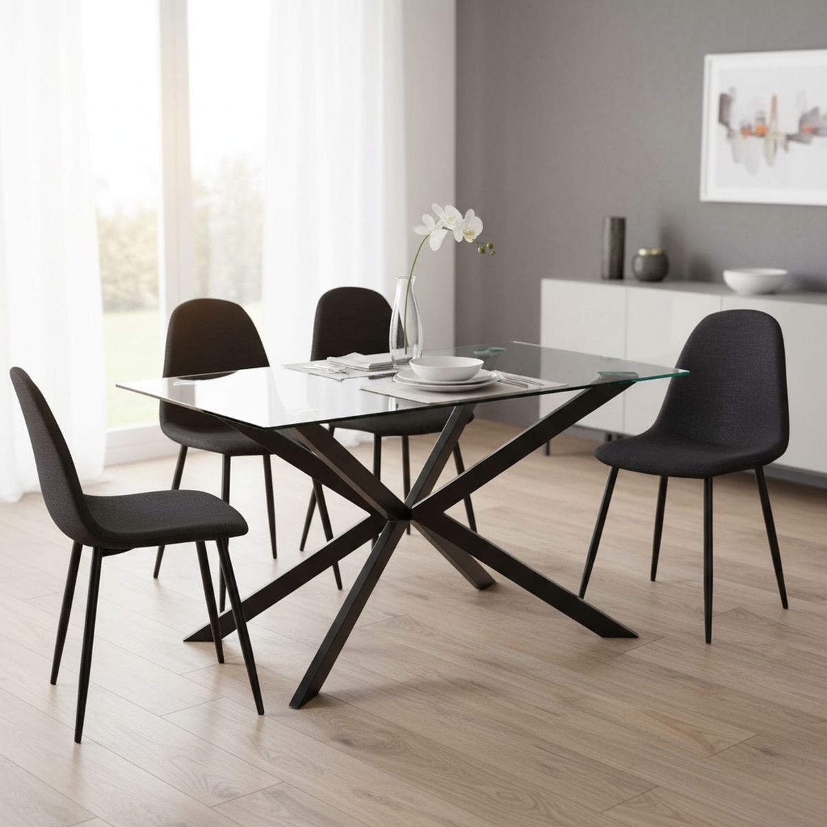 IDETEX - Juego de Comedor Belen 4 Sillas Mesa Rectangular 140x80x75 cm Transparente