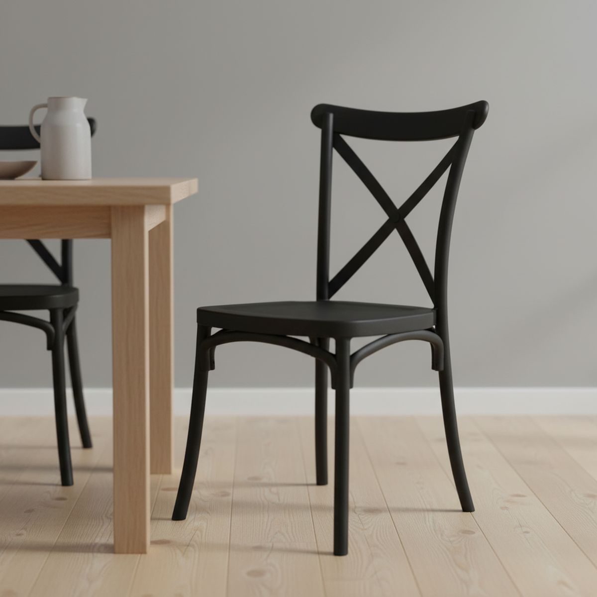 IDETEX - Pack 4 Sillas Stack Negro 88x42.5x49 cm