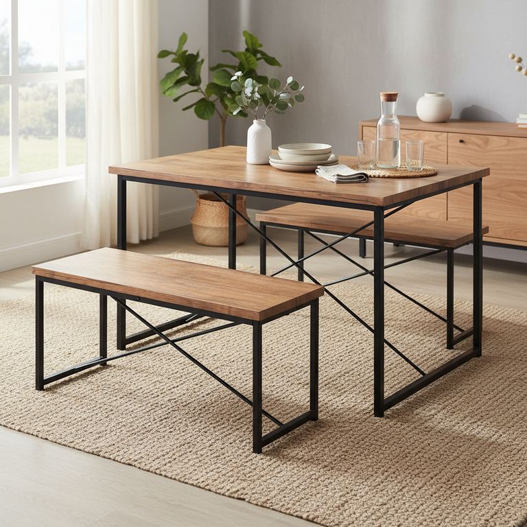 IDETEX Juego de Comedor Village 4 Sillas Mesa Rectangular 76x76x122 cm Café