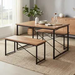IDETEX - Juego de Comedor Village 4 Sillas Mesa Rectangular 76x76x122 cm Café