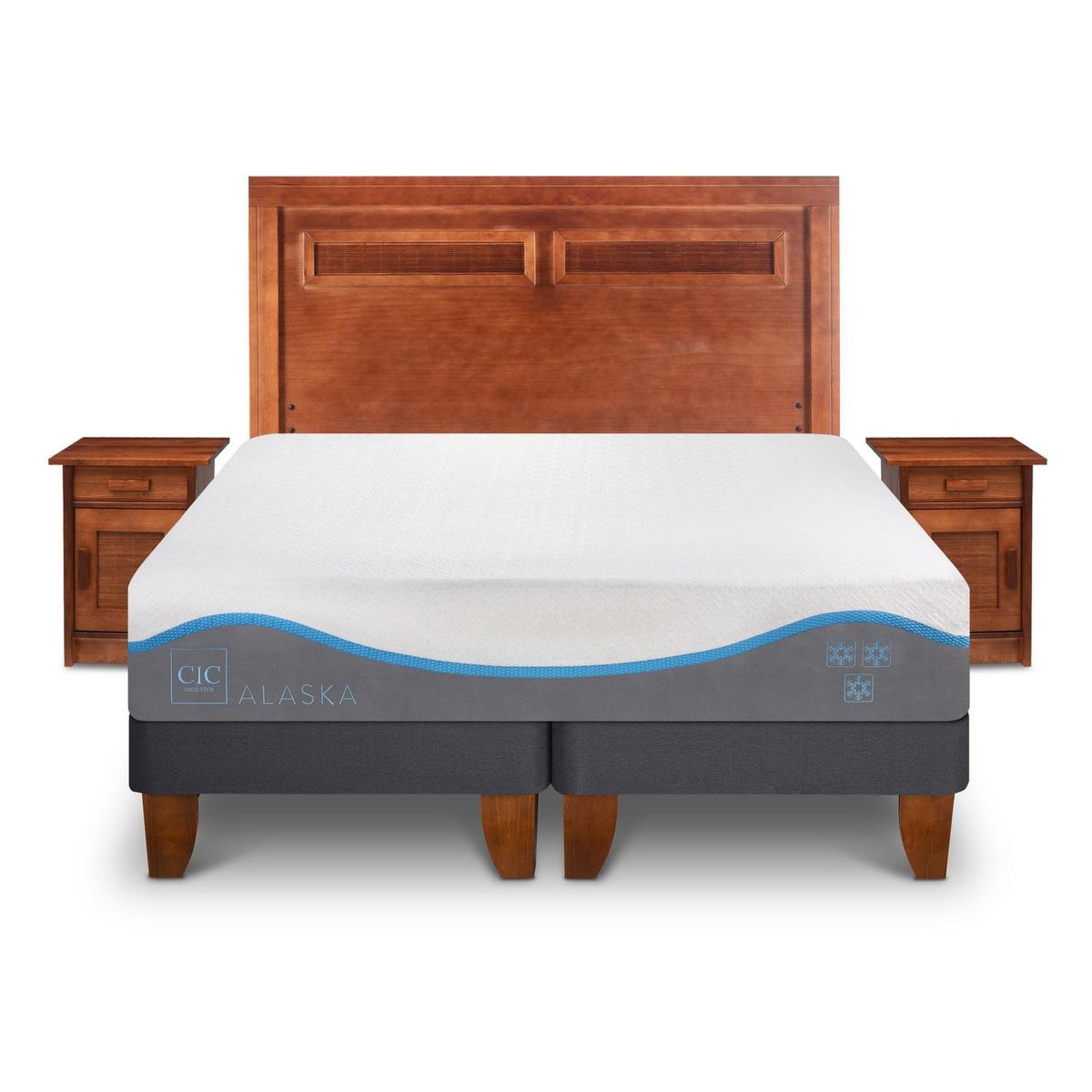 CIC - Cama Europea Alaska 2 Plazas + Muebles