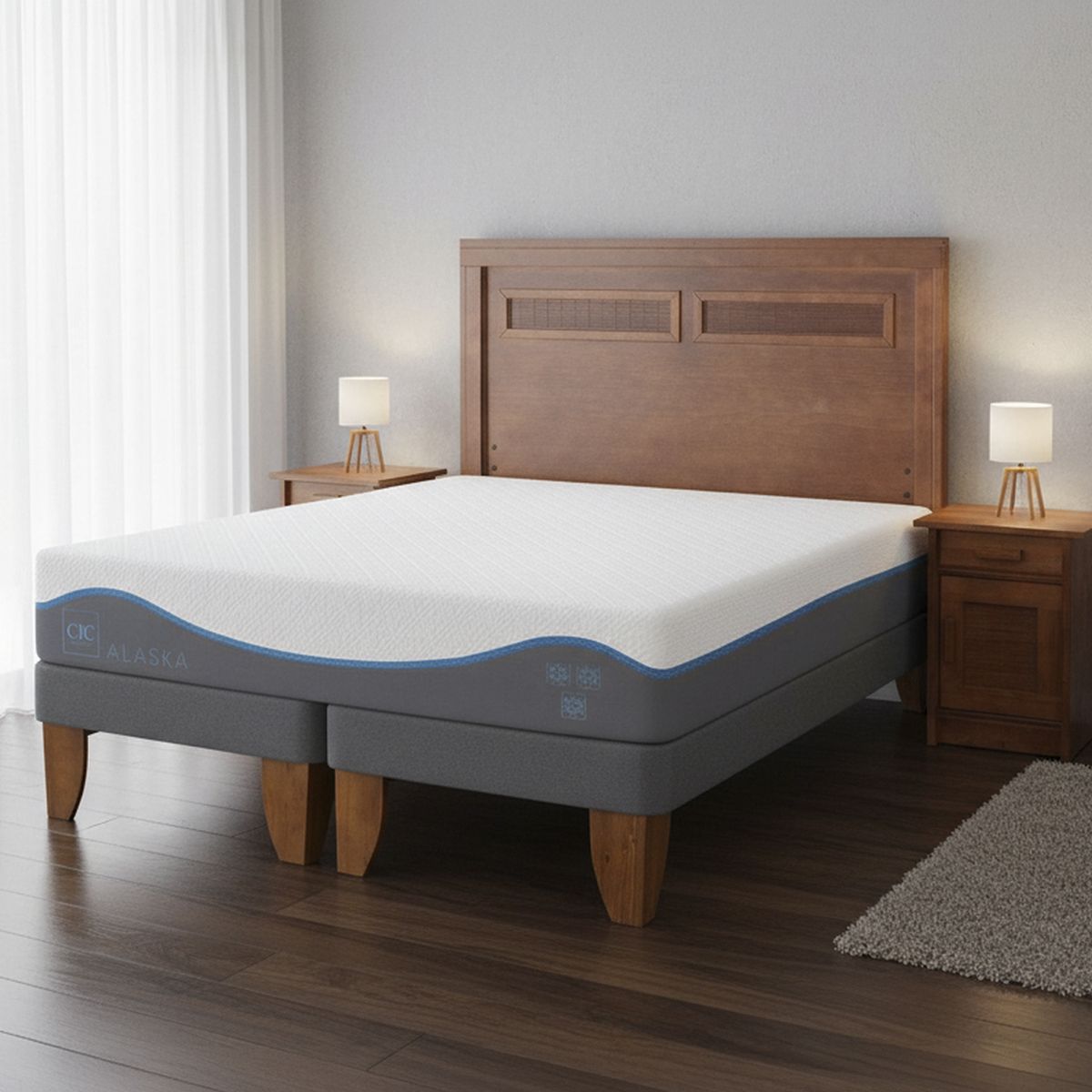 CIC - Cama Europea Alaska 2 Plazas + Muebles