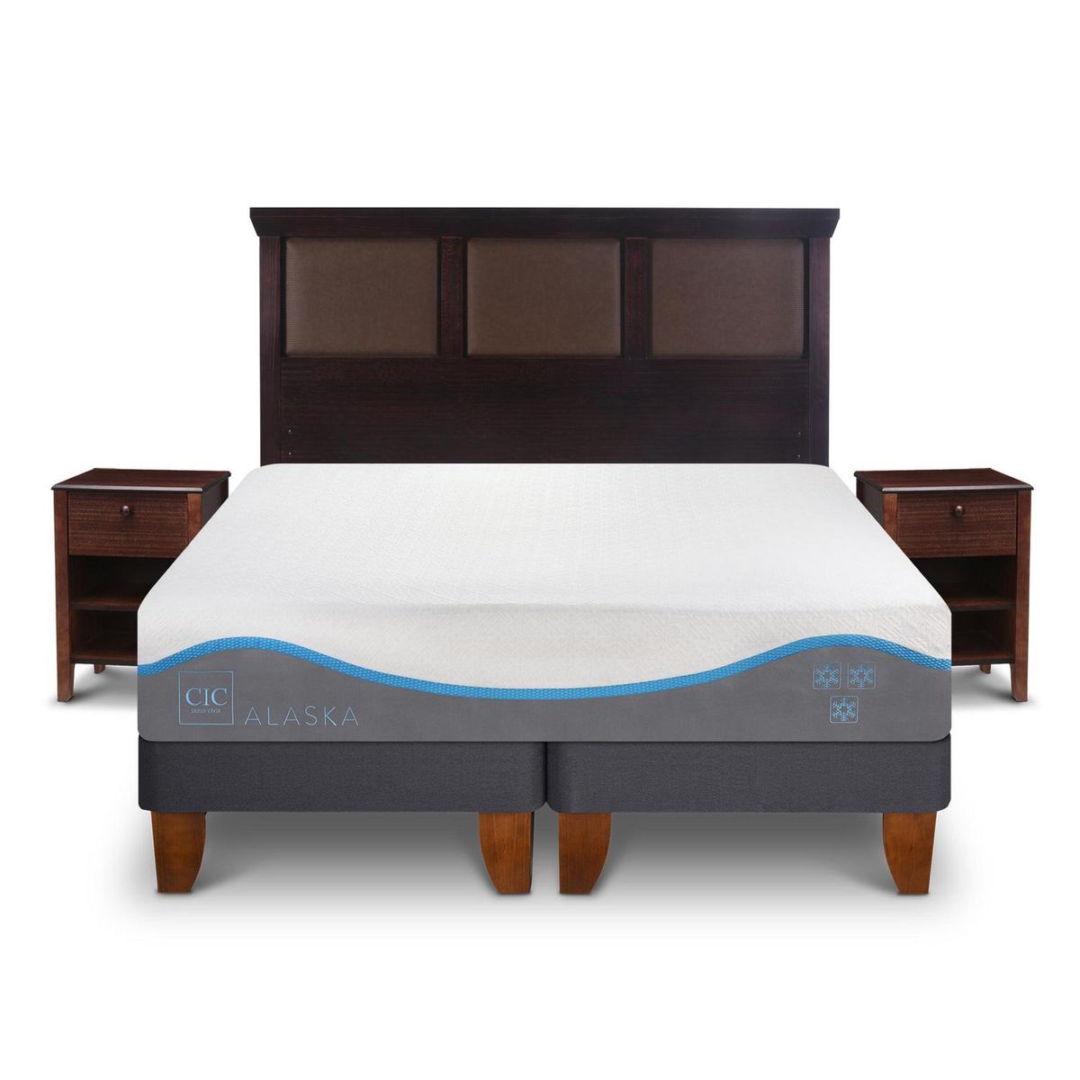 CIC - Cama Europea Alaska 2 Plazas + Muebles
